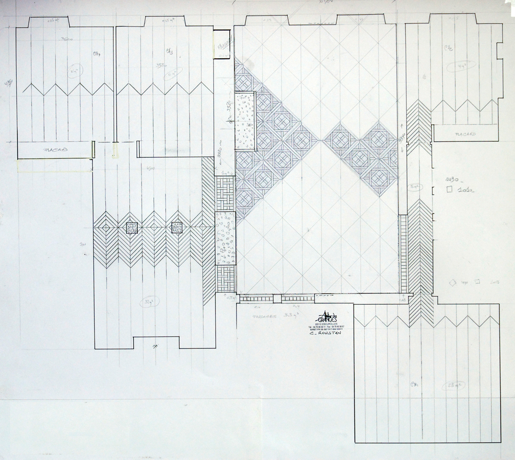 Three kind of wood floor : D'Aremberg, end grain wood blocks and Chevron